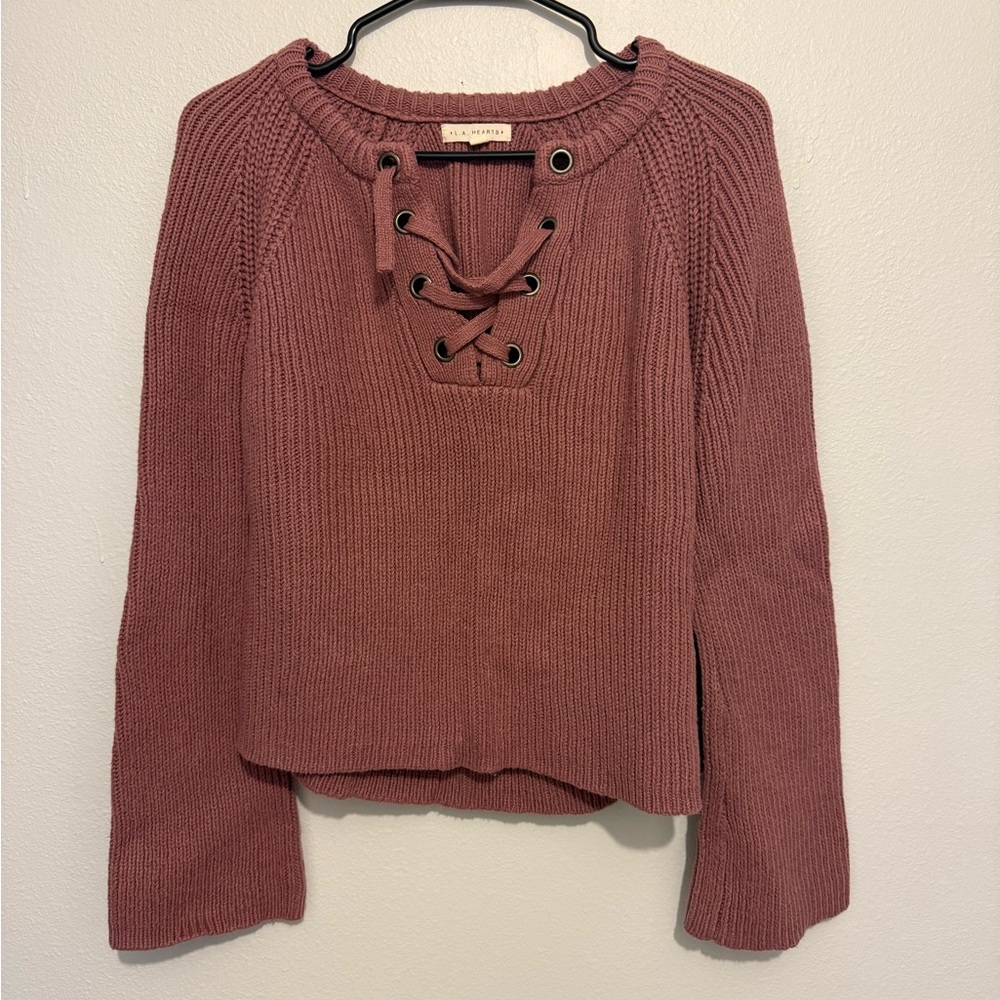 La Hearts Mauve Lace-Up Sweater